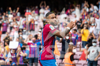 2021-08-29 - Memphis Depay of FC Barcelona celebrates a goal during the Spanish championship La Liga football match between FC Barcelona and Getafe CF on August 29, 2021 at Camp Nou stadium in Barcelona, Spain - Photo Marc Gonzalez Aloma / Spain DPPI / DPPI - FC BARCELONA VS GETAFE CF - SPANISH LA LIGA - SOCCER