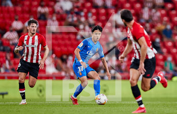 2021-09-11 - Takefusa Kubo of RCD Mallorca in action during the Spanish league, La Liga Santander, football match played between Athletic Club and RCD Mallorca at San Mames stadium on September 11, 2021 in Bilbao, Spain - ATHLETIC CLUB VS RCD MALLORCA - SPANISH LA LIGA - SOCCER
