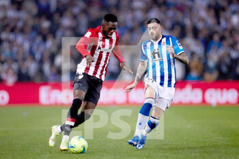2021-10-31 - Diego Rico of Real Sociedad and Inaki Williams of Athletic Club during the Spanish championship La Liga football match between Real Sociedad and Athletic Club on October 31, 2021 at Reale Arena in San Sebastian, Spain - REAL SOCIEDAD VS ATHLETIC CLUB - SPANISH LA LIGA - SOCCER