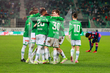 2021-12-11 - December 11th, 2021, St. Gallen, Kybunpark, Super League: FC St.Gallen 1879 - FC Lugano, the players from FC St.Gallen 1879 are happy about the goal to make it 1-1. - FC ST.GALLEN 1879 VS FC LUGANO - SWISS SUPER LEAGUE - SOCCER