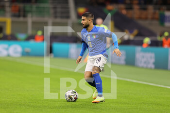 2021-10-06 - Lorenzo Insigne of Italy in action during the UEFA Nations League Finals 2021 semi-final football match between Italy and Spain at Giuseppe Meazza Stadium, Milan, Italy on October 06, 2021 - SEMIFINALE 2021 - ITALIA VS SPAGNA - UEFA NATIONS LEAGUE - SOCCER