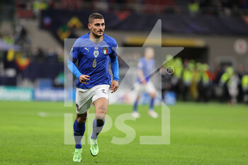 2021-10-06 - Marco Verratti of Italy in action during the UEFA Nations League Finals 2021 semi-final football match between Italy and Spain at Giuseppe Meazza Stadium, Milan, Italy on October 06, 2021 - SEMIFINALE 2021 - ITALIA VS SPAGNA - UEFA NATIONS LEAGUE - SOCCER