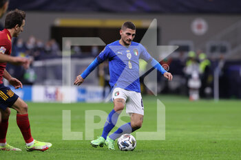 2021-10-06 - Marco Verratti of Italy in action during the UEFA Nations League Finals 2021 semi-final football match between Italy and Spain at Giuseppe Meazza Stadium, Milan, Italy on October 06, 2021 - SEMIFINALE 2021 - ITALIA VS SPAGNA - UEFA NATIONS LEAGUE - SOCCER