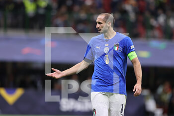 2021-10-06 - Giorgio Chiellini of Italy reacts during the UEFA Nations League Finals 2021 semi-final football match between Italy and Spain at Giuseppe Meazza Stadium, Milan, Italy on October 06, 2021 - SEMIFINALE 2021 - ITALIA VS SPAGNA - UEFA NATIONS LEAGUE - SOCCER
