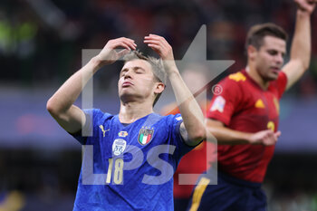 2021-10-06 - Nicolo Barella of Italy reacts during the UEFA Nations League Finals 2021 semi-final football match between Italy and Spain at Giuseppe Meazza Stadium, Milan, Italy on October 06, 2021 - SEMIFINALE 2021 - ITALIA VS SPAGNA - UEFA NATIONS LEAGUE - SOCCER