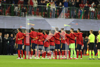 2021-10-06 - Spain team during the UEFA Nations League Finals 2021 semi-final football match between Italy and Spain at Giuseppe Meazza Stadium, Milan, Italy on October 06, 2021 - SEMIFINALE 2021 - ITALIA VS SPAGNA - UEFA NATIONS LEAGUE - SOCCER