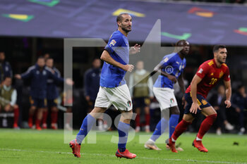 2021-10-06 - Giorgio Chiellini of Italy in action during the UEFA Nations League Finals 2021 semi-final football match between Italy and Spain at Giuseppe Meazza Stadium, Milan, Italy on October 06, 2021 - SEMIFINALE 2021 - ITALIA VS SPAGNA - UEFA NATIONS LEAGUE - SOCCER