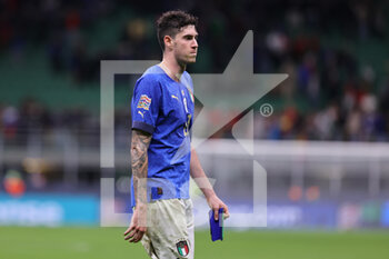 2021-10-06 - Alessandro Bastoni of Italy reacts during the UEFA Nations League Finals 2021 semi-final football match between Italy and Spain at Giuseppe Meazza Stadium, Milan, Italy on October 06, 2021 - SEMIFINALE 2021 - ITALIA VS SPAGNA - UEFA NATIONS LEAGUE - SOCCER