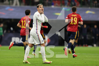 10/10/2021 - Theo Hernandez of France reacts during the UEFA Nations League Finals 2021 final football match between Spain and France at Giuseppe Meazza Stadium, Milan, Italy on October 10, 2021 - FINALE - SPAGNA VS FRANCIA - UEFA NATIONS LEAGUE - CALCIO