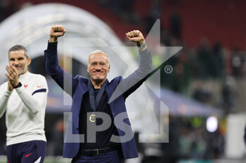 10/10/2021 - Didier Deschamps Head Coach of France celebrates the victory at the end of the match during the UEFA Nations League Finals 2021 final football match between Spain and France at Giuseppe Meazza Stadium, Milan, Italy on October 10, 2021 - FINALE - SPAGNA VS FRANCIA - UEFA NATIONS LEAGUE - CALCIO