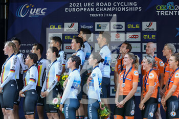 08/09/2021 - Medal ceremony with national hymn - UEC ROAD EUROPEAN CHAMPIONSHIPS - TEAM RELAY (MEN/WOMEN TEAM TIME TRIAL) - STRADA - CICLISMO