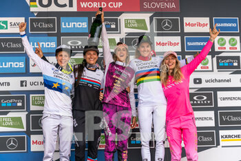 2021-08-15 - Womens elite podium, 1st Myriam NICOLE of France, 2nd Eleonora FARINA of Italy, 3rd Camille BALANCHE of Switzerland, 4th Monika HRASTNIK of Slovenia, 5th Tahnee SEAGRAVE of Great Britain, during the 2021 Mountain Bike World Cup on August 15, 2021 in Maribor, Slovenia - Photo Olly Bowman / DPPI - 2021 MOUNTAIN BIKE WORLD CUP - MTB - MOUNTAIN BIKE - CYCLING