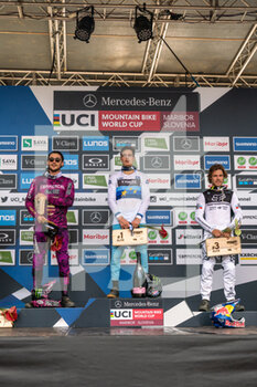 2021-08-15 - Mens Elite podium, 1st Loris VERGIER of France, 2nd Thibaut DAPRELA of France, 3rd Laurie GREENLAND of Great Britain, during the 2021 Mountain Bike World Cup on August 15, 2021 in Maribor, Slovenia - Photo Olly Bowman / DPPI - 2021 MOUNTAIN BIKE WORLD CUP - MTB - MOUNTAIN BIKE - CYCLING
