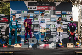 2021-08-15 - Mens Elite podium, 1st Loris VERGIER of France, 2nd Thibaut DAPRELA of France, 3rd Laurie GREENLAND of Great Britain, 4th Greg MINNAAR of South Africa, 5th Loic BRUNI of France, during the 2021 Mountain Bike World Cup on August 15, 2021 in Maribor, Slovenia - Photo Olly Bowman / DPPI - 2021 MOUNTAIN BIKE WORLD CUP - MTB - MOUNTAIN BIKE - CYCLING