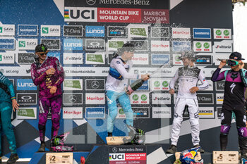 2021-08-15 - Mens Elite podium, 1st Loris VERGIER of France, 2nd Thibaut DAPRELA of France, 3rd Laurie GREENLAND of Great Britain, 4th Greg MINNAAR of South Africa, 5th Loic BRUNI of France, during the 2021 Mountain Bike World Cup on August 15, 2021 in Maribor, Slovenia - Photo Olly Bowman / DPPI - 2021 MOUNTAIN BIKE WORLD CUP - MTB - MOUNTAIN BIKE - CYCLING