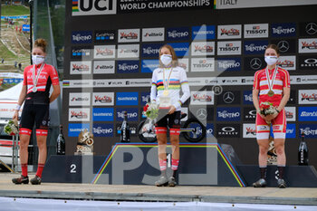 2021-08-28 - Podium of U23 race: first place for (5) - Mona Mitterwallner (Austria) - Second place for (2) - Laura Stigger (Austria) third (4) - Caroline Bohe (Denmark) - UCI MTB WORLD CHAMPIONSHIP - CROSS COUNTRY - WOMEN U23 RACE - MTB - MOUNTAIN BIKE - CYCLING