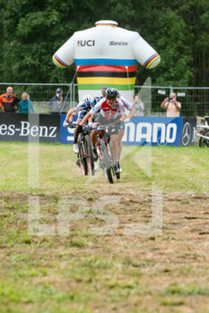 2021-08-26 - Elite women finish line, 1st place Sina FREI of Switzerland, 2nd place Evie RICHARDS of Great Britain, 3rd place FERRAND PREVOT Pauline of France, during the Cross Country Short Track XCC at the 2021 MTB World Championships, Mountain Bike cycling event on August 26, 2021 in Val Di Sole, Italy - Photo Olly Bowman / DPPI - 2021 MTB WORLD CHAMPIONSHIPS - MTB - MOUNTAIN BIKE - CYCLING