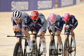 2021-10-19 - Team France poursuite par equipes during the Tissot UCI Track Cycling World Championships 2021, training day on October 19, 2021 at Stab Vélodrome in Roubaix, France - TISSOT UCI TRACK CYCLING WORLD CHAMPIONSHIPS 2021, TRAINING DAY - TRACK - CYCLING