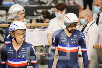 2021-10-20 - Team poursuit France Benjamin Thomas and Thomas Denis during the Tissot UCI Track Cycling World Championships 2021 on October 20, 2021 at Stab Vélodrome in Roubaix, France - TISSOT UCI TRACK CYCLING WORLD CHAMPIONSHIPS 2021 - TRACK - CYCLING