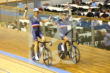 2021-10-23 - Marie LE NET and Clara COPPONI second place Madison 30 km during the Tissot UCI Track Cycling World Championships 2021 on October 23, 2021 at Stab Vélodrome in Roubaix, France - TISSOT UCI TRACK CYCLING WORLD CHAMPIONSHIPS 2021 - TRACK - CYCLING