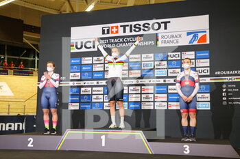 2021-10-23 - Podium Time Trial women during the Tissot UCI Track Cycling World Championships 2021 on October 23, 2021 at Stab Vélodrome in Roubaix, France - TISSOT UCI TRACK CYCLING WORLD CHAMPIONSHIPS 2021 - TRACK - CYCLING