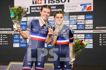 2021-10-23 - Marie LE NET and Clara COPPONI France second place Madison 30 km women during the Tissot UCI Track Cycling World Championships 2021 on October 23, 2021 at Stab Vélodrome in Roubaix, France - TISSOT UCI TRACK CYCLING WORLD CHAMPIONSHIPS 2021 - TRACK - CYCLING