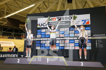 2021-10-23 - Podium Individual Pursuit women during the Tissot UCI Track Cycling World Championships 2021 on October 23, 2021 at Stab Vélodrome in Roubaix, France - TISSOT UCI TRACK CYCLING WORLD CHAMPIONSHIPS 2021 - TRACK - CYCLING