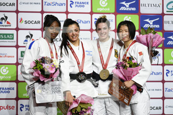 2021-10-16 - Women -52 kg, GNETO Astride of France Silver medal, Gefen PRIMO of Israel Gold medal, BALLHAUS Mascha of Germany and BISHRELT Khorloodoi of Mongolia Bronze medal during the Paris Grand Slam 2021, Judo event on October 16, 2021 at AccorHotels Arena in Paris, France - PARIS GRAND SLAM 2021, JUDO EVENT - JUDO - CONTACT