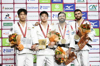 2021-10-16 - Men -66 kg, Fujisaka Taikoh of Japan Silver medal, Ryoma TANAKA of Japan Gold medal, Walide KHYAR of France and Orlando CAZORLA of France Bronze medal during the Paris Grand Slam 2021, Judo event on October 16, 2021 at AccorHotels Arena in Paris, France - PARIS GRAND SLAM 2021, JUDO EVENT - JUDO - CONTACT