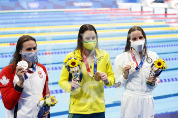 2021-07-27 - MASSE Kylie (CAN) 2nd Silver Medal, McKEOWN Kaylee (AUS) Winner Gold Medal, SMITH Regan (USA) 3rd Bronze Medal during the Olympic Games Tokyo 2020, Swimming Women's 100m Backstroke on July 27, 2021 at Tokyo Aquatics Centre in Tokyo, Japan - Photo Takamitsu Mifune / Photo Kishimoto / DPPI - OLYMPIC GAMES TOKYO 2020, JULY 27, 2021 - OLYMPIC GAMES TOKYO 2020 - OLYMPIC GAMES