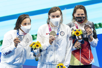 2021-07-28 - Erica Sullivan of United States, silver, Kathleen Ledecky of United States, gold, Sarah Kohler of Germany, bronze during the Olympic Games Tokyo 2020, women 1500m Freestyle final on July 28, 2021 at Tokyo Aquatics Centre in Tokyo, Japan - Photo Giorgio Scala / Orange Pictures / DPPI - OLYMPIC GAMES TOKYO 2020, JULY 28, 2021 - OLYMPIC GAMES TOKYO 2020 - OLYMPIC GAMES