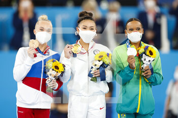 2021-07-30 - MELNIKOVA Angelina (ROC) 2nd Silver Medal, LEE Sunisa (USA) Winner Gold Medal, ANDRADE Rebeca (BRA) 3rd Bronze Medal during the Olympic Games Tokyo 2020, Artistic Gymnastics Women's Individual All-around Medal Ceremony on July 29, 2021 at Ariake Gymnastics Centre in Tokyo, Japan - Photo Kanami Yoshimura / Photo Kishimoto / DPPI - OLYMPIC GAMES TOKYO 2020, JULY 29, 2021 - OLYMPIC GAMES TOKYO 2020 - OLYMPIC GAMES