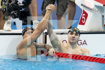 2021-07-31 - Caeleb Dressel of United States Gold Medal and Kristof Milak of Hungary Silver Medal during the Olympic Games Tokyo 2020, men's 100m Butterfly final on July 30, 2021 at the Tokyo Aquatics Centre in Tokyo, Japan - Photo Giorgio Scala / Orange Pictures / DPPI - OLYMPIC GAMES TOKYO 2020, JULY 31, 2021 - OLYMPIC GAMES TOKYO 2020 - OLYMPIC GAMES