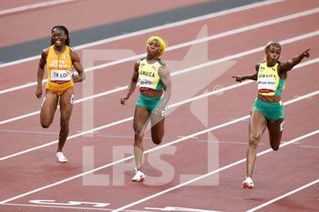 2021-07-31 - TA LOU Marie-Josee (CIV), FRASER-PRYCE Shelly-Ann ( JAM) Silver Medal, THOMPSON-HERAH Elaine (JAM) Gold Medal during the Olympic Games Tokyo 2020, Athletics Women's 100m Final on July 31, 2021 at Olympic Stadium in Tokyo, Japan - Photo Photo Kishimoto / DPPI - OLYMPIC GAMES TOKYO 2020, JULY 31, 2021 - OLYMPIC GAMES TOKYO 2020 - OLYMPIC GAMES