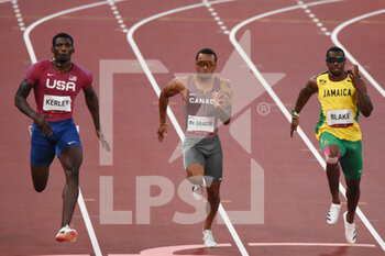 2021-08-01 - Fred Kerley (USA), Andre de Grasse (CAN) and Yohan Blake (JAM) compete on men's 100m semi-final during the Olympic Games Tokyo 2020, Athletics, on August 1, 2021 at Tokyo Olympic Stadium in Tokyo, Japan - Photo Yoann Cambefort / Marti Media / DPPI - OLYMPIC GAMES TOKYO 2020, AUGUST 1, 2021 - OLYMPIC GAMES TOKYO 2020 - OLYMPIC GAMES