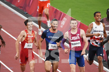 2021-08-01 - Adrian Ben (ESP), Gabriel Tual (FRA), Clayton Murphy (USA) compete on men's 800m semi-final during the Olympic Games Tokyo 2020, Athletics, on August 1, 2021 at Tokyo Olympic Stadium in Tokyo, Japan - Photo Yoann Cambefort / Marti Media / DPPI - OLYMPIC GAMES TOKYO 2020, AUGUST 1, 2021 - OLYMPIC GAMES TOKYO 2020 - OLYMPIC GAMES