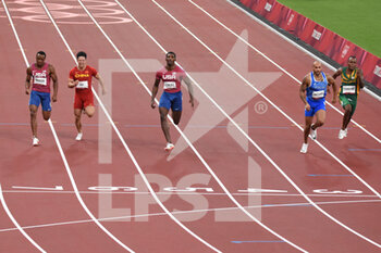 2021-08-01 - Ronnie Baker (USA), Bingtian Su (CHN), Fred Kerley (USA), Lamont Marcell Jacobs (ITA), Akani Simbine (RSA), men's 100m final during the Olympic Games Tokyo 2020, Athletics, on August 1, 2021 at Tokyo Olympic Stadium in Tokyo, Japan - Photo Yoann Cambefort / Marti Media / DPPI - OLYMPIC GAMES TOKYO 2020, AUGUST 1, 2021 - OLYMPIC GAMES TOKYO 2020 - OLYMPIC GAMES