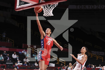 2021-08-02 - A'Ja WILSON (9) of USA during the Olympic Games Tokyo 2020, Basketball Women's Preliminary Round Group B between France and USA on August 2, 2021 at Saitama Super Arena in Tokyo, Japan - Photo Ann-Dee Lamour / CDP MEDIA / DPPI - OLYMPIC GAMES TOKYO 2020, AUGUST 02, 2021 - OLYMPIC GAMES TOKYO 2020 - OLYMPIC GAMES