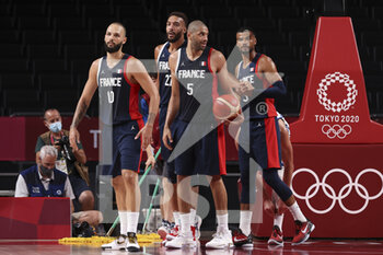 2021-08-04 - Evan FOURNIER (10) of France, Nicolas BATUM (5) of France, Rudy GOBERT (27) of France and Timothé LUWAWU-CABARROT (3) of France during the Olympic Games Tokyo 2020, Nom de l'épreuve on August 3, 2021 at Aomi Urban Sports Park in Tokyo, Japan - Photo Ann-Dee Lamour / CDP MEDIA / DPPI - OLYMPIC GAMES TOKYO 2020, AUGUST 03, 2021 - OLYMPIC GAMES TOKYO 2020 - OLYMPIC GAMES