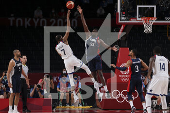 2021-08-07 - Kevin DURANT (7) of USA and Moustapha FALL (93) of France during the Olympic Games Tokyo 2020, Basketball Gold Medal Game, France - United States on August 7, 2021 at Saitama Super Arena in Tokyo, Japan - Photo Ann-Dee Lamour / CDP MEDIA / DPPI - OLYMPIC GAMES TOKYO 2020, AUGUST 07, 2021 - OLYMPIC GAMES TOKYO 2020 - OLYMPIC GAMES