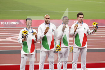 2021-08-07 - Italy Winner Gold Medal during the Olympic Games Tokyo 2020, Athletics Mens 4x100m Relay Medal Ceremony on August 7, 2021 at Olympic Stadium in Tokyo, Japan - Photo Yuya Nagase / Photo Kishimoto / DPPI - OLYMPIC GAMES TOKYO 2020, AUGUST 07, 2021 - OLYMPIC GAMES TOKYO 2020 - OLYMPIC GAMES
