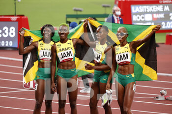 2021-08-07 - Jamaica 3rd Bronze Medal during the Olympic Games Tokyo 2020, Athletics Womens 4x400m Relay Final on August 7, 2021 at Olympic Stadium in Tokyo, Japan - Photo Yuya Nagase / Photo Kishimoto / DPPI - OLYMPIC GAMES TOKYO 2020, AUGUST 07, 2021 - OLYMPIC GAMES TOKYO 2020 - OLYMPIC GAMES