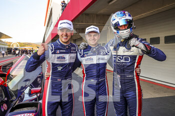 2021-10-24 - Hanson Phil (gbr), Aberdein Jonathan (zaf), Gamble Tom (gbr), United Autosports, Oreca 07 - Gibson, Celebration podium during the 2021 4 Hours of Portimao, 5th round of the 2021 European Le Mans Series, from October 21 to 24, 2021 on the Algarve International Circuit, in Portimao, Portugal - 2021 4 HOURS OF PORTIMAO, 5TH ROUND OF THE 2021 EUROPEAN LE MANS SERIES - ENDURANCE - MOTORS