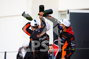 2021-10-24 - 25 Falb John (usa), Andrade Rui (prt), Menezes Gustavo (usa), G-Drive Racing, Aurus 01 - Gibson, podium during the 2021 4 Hours of Portimao, 5th round of the 2021 European Le Mans Series, from October 21 to 24, 2021 on the Algarve International Circuit, in Portimao, Portugal - 2021 4 HOURS OF PORTIMAO, 5TH ROUND OF THE 2021 EUROPEAN LE MANS SERIES - ENDURANCE - MOTORS
