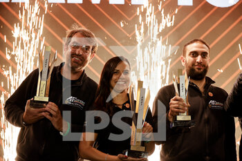 2021-10-24 - Teams trophy 80 Iron Lynx, Ferrari F488 GTE Evo, 88 AF Corse, Ferrari F488 GTE Evo, 55 Spirit of Race, Ferrari F488 GTE Evo, portrait during the prize giving ceremony of the 2021 European Le Mans Series, on October 24, 2021 on the Algarve International Circuit, in Portimao, Portugal - 2021 EUROPEAN LE MANS SERIES - ENDURANCE - MOTORS