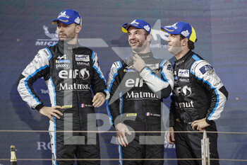 2021-10-30 - 36 Negrao Andre (bra), Lapierre Nicolas (fra), Vaxiviere Matthieu (fra), Alpine Elf Matmut, Alpine A480 - Gibson, PODIUM during the 6 Hours of Bahrain, 5th round of the 2021 FIA World Endurance Championship, FIA WEC, on the Bahrain International Circuit, from October 28 to 30, 2021 in Sakhir, Bahrain - 6 HOURS OF BAHRAIN, 5TH ROUND OF THE 2021 FIA WORLD ENDURANCE CHAMPIONSHIP, FIA WEC - ENDURANCE - MOTORS