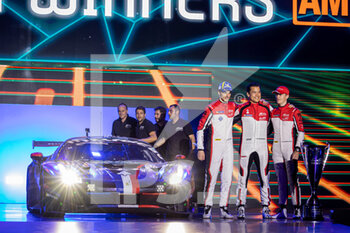 2021-11-06 - 83 Perrodo Francois (fra), Nielsen Nicklas (dnk), Rovera Alessio (ita), AF Corse, Ferrari 488 GTE Evo, portrait during the 2021 World Endurance Championship prize giving ceremony, FIA WEC, on the Bahrain International Circuit, from November 4 to 6, 2021 in Sakhir, Bahrain - 8 HOURS OF BAHRAIN, 6TH ROUND OF THE 2021 FIA WORLD ENDURANCE CHAMPIONSHIP, FIA WEC - ENDURANCE - MOTORS
