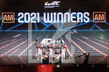 2021-11-06 - 83 Perrodo Francois (fra), Nielsen Nicklas (dnk), Rovera Alessio (ita), AF Corse, Ferrari 488 GTE Evo, during the 2021 World Endurance Championship prize giving ceremony, FIA WEC, on the Bahrain International Circuit, from November 4 to 6, 2021 in Sakhir, Bahrain - 8 HOURS OF BAHRAIN, 6TH ROUND OF THE 2021 FIA WORLD ENDURANCE CHAMPIONSHIP, FIA WEC - ENDURANCE - MOTORS