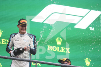2021-08-29 - RUSSELL George (gbr), Williams Racing F1 FW43B, portrait celebrates his second place during the Formula 1 Belgium Grand Prix, 12th round of the 2021 FIA Formula One World Championship from August 27 to 29, 2021 on the Circuit de Spa-Francorchamps, in Stavelot, near Liège, Belgium - Photo Antonin Vincent / DPPI - FORMULA 1 BELGIUM GRAND PRIX, 12TH ROUND OF THE 2021 FIA FORMULA ONE WORLD CHAMPIONSHIP - FORMULA 1 - MOTORS
