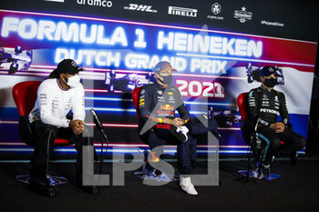 2021-09-04 - HAMILTON Lewis (gbr), Mercedes AMG F1 GP W12 E Performance, VERSTAPPEN Max (ned), Red Bull Racing Honda RB16B, BOTTAS Valtteri (fin), Mercedes AMG F1 GP W12 E Performance, portrait, press conference during the Formula 1 Heineken Dutch Grand Prix 2021, 13th round of the 2021 FIA Formula One World Championship from September 3 to 5, 2021 on the Circuit Zandvoort, in Zandvoort, Netherlands - FORMULA 1 HEINEKEN DUTCH GRAND PRIX 2021, 13TH ROUND OF THE 2021 FIA FORMULA ONE WORLD CHAMPIONSHIP - FORMULA 1 - MOTORS